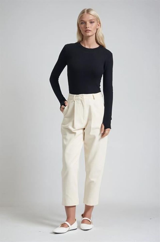 Sobe Istanbul Beige Mom Pants High Waist Cropped Straight Leg Wholesale Clothing Spring