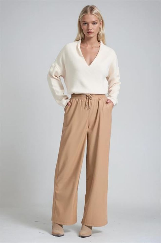 Sobe Istanbul Бежевые Брюки Палаццо С Кулиской И Высокой Талией Оптовая продажа одежды Повседневный