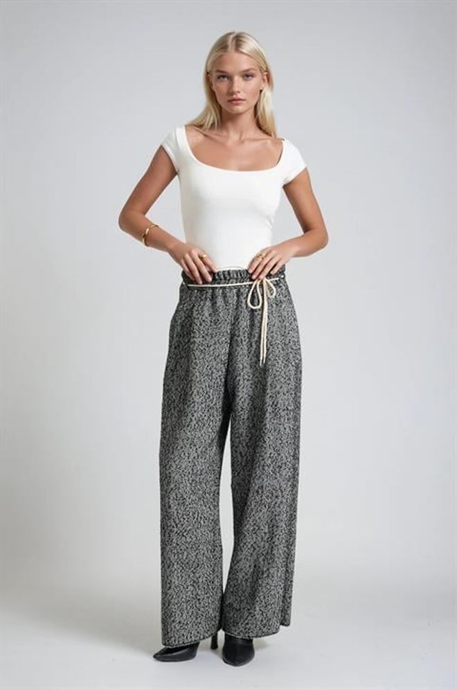 Sobe Istanbul Grey Palazzo Pants High Waist Wide Leg Drawstring Wholesale Clothing 1
