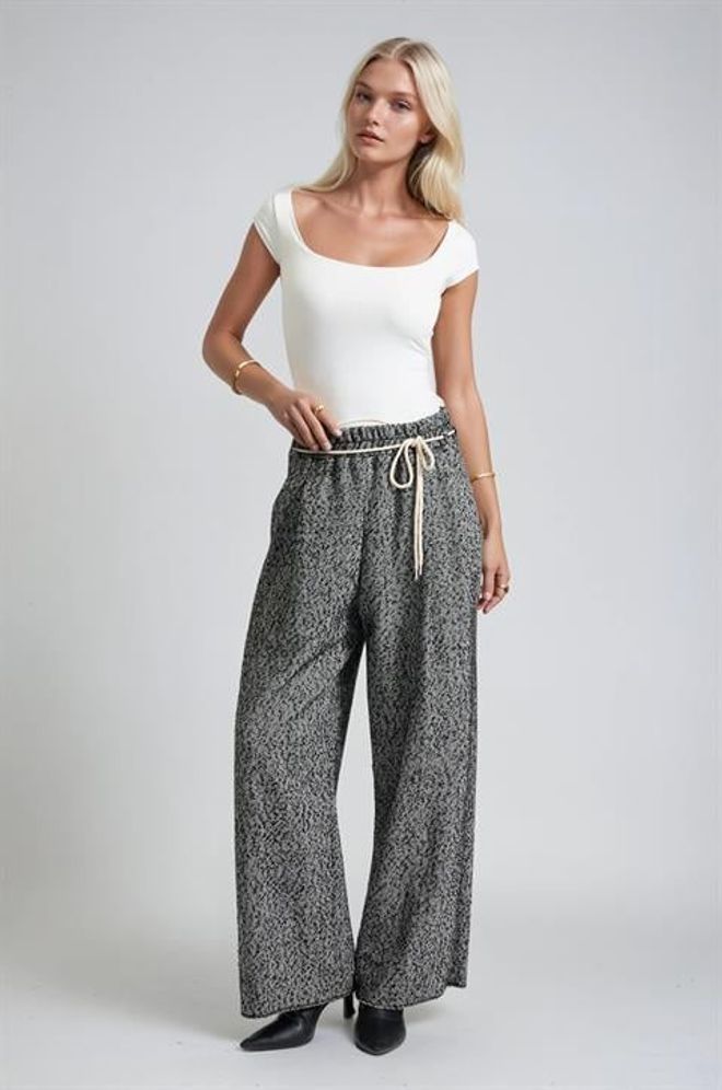 Sobe Istanbul Grey Palazzo Pants High Waist Wide Leg Drawstring Wholesale Clothing Lounge