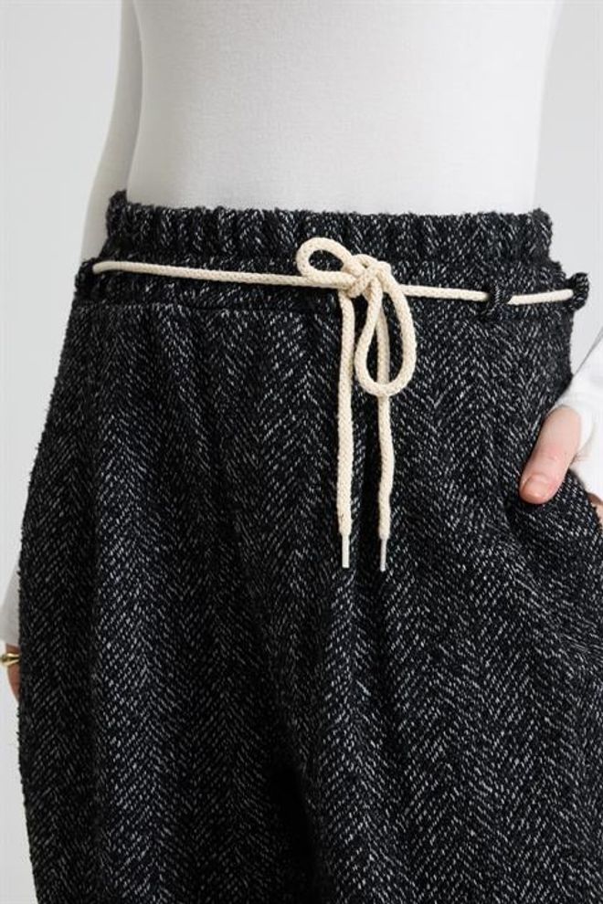 Sobe Istanbul Black Herringbone Palazzo Pants With Drawstring Closure Wholesale Clothing Work