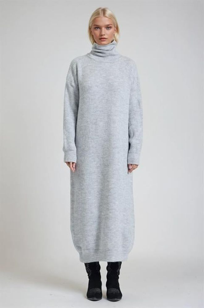 Sobe Istanbul Серое Платье свитер С Воротником гольфом Макси Длины Оптовая продажа одежды Скромный