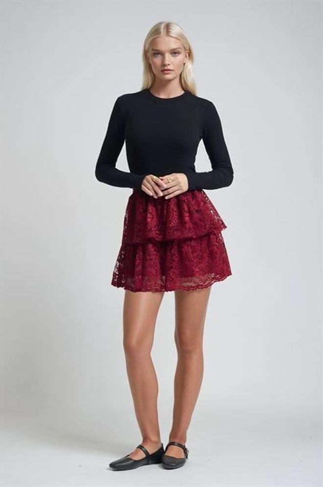 Sobe Istanbul Jupe Rouge Bordeaux Mini Superposée Taille Haute Fermeture À Tirette Vêtements en gros Décontracté