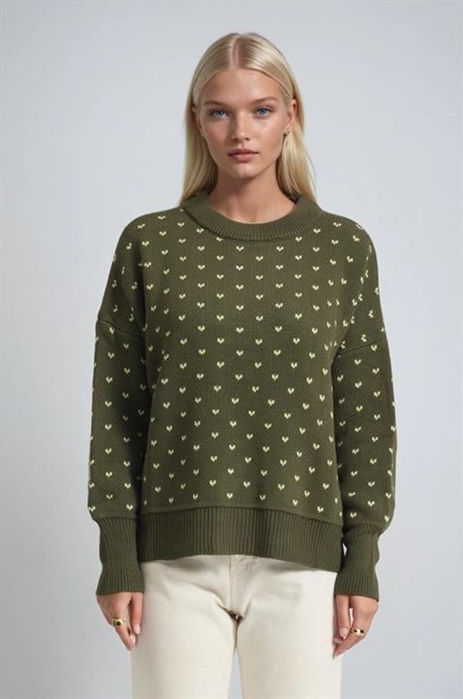 Sobe Istanbul Camisola Verde Casual Com Corações E Ajuste Oversize Roupas por atacado Casual