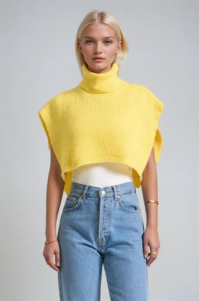 Sobe Istanbul Yellow Sleeveless Turtle Neck Crop Sweater Wholesale Clothing 1