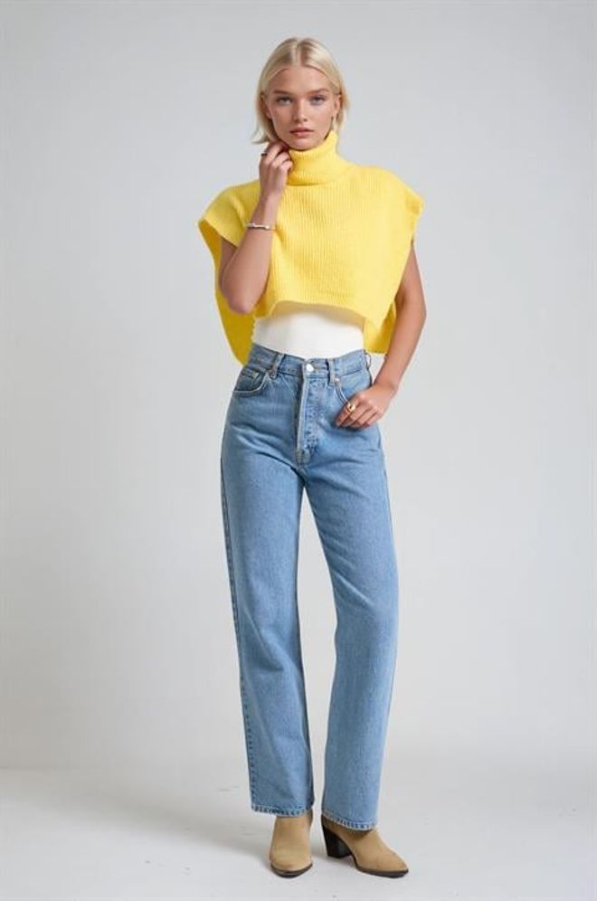 Sobe Istanbul Yellow Sleeveless Turtle Neck Crop Sweater Wholesale Clothing Spring