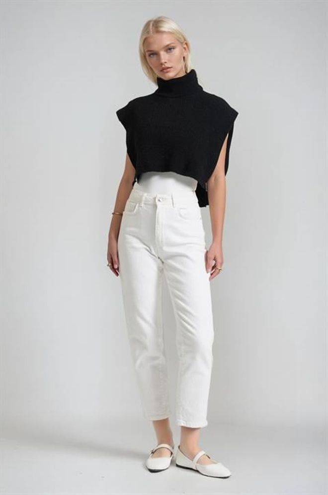 Sobe Istanbul Black Sleeveless Turtle Neck Crop Sweater Wholesale Clothing Fall