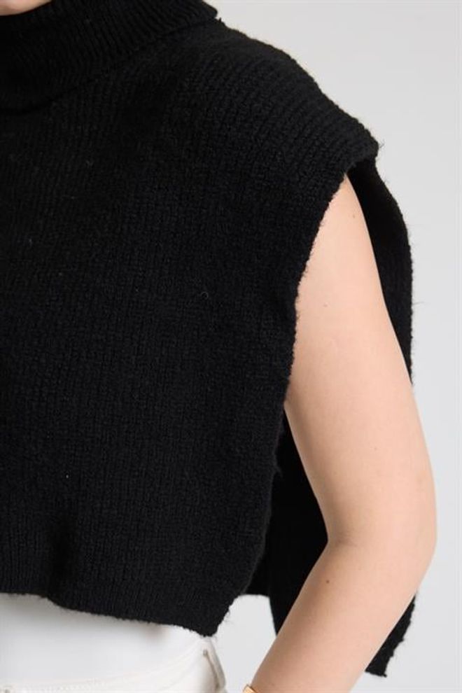 Sobe Istanbul Black Sleeveless Turtle Neck Crop Sweater Wholesale Clothing Streetwear