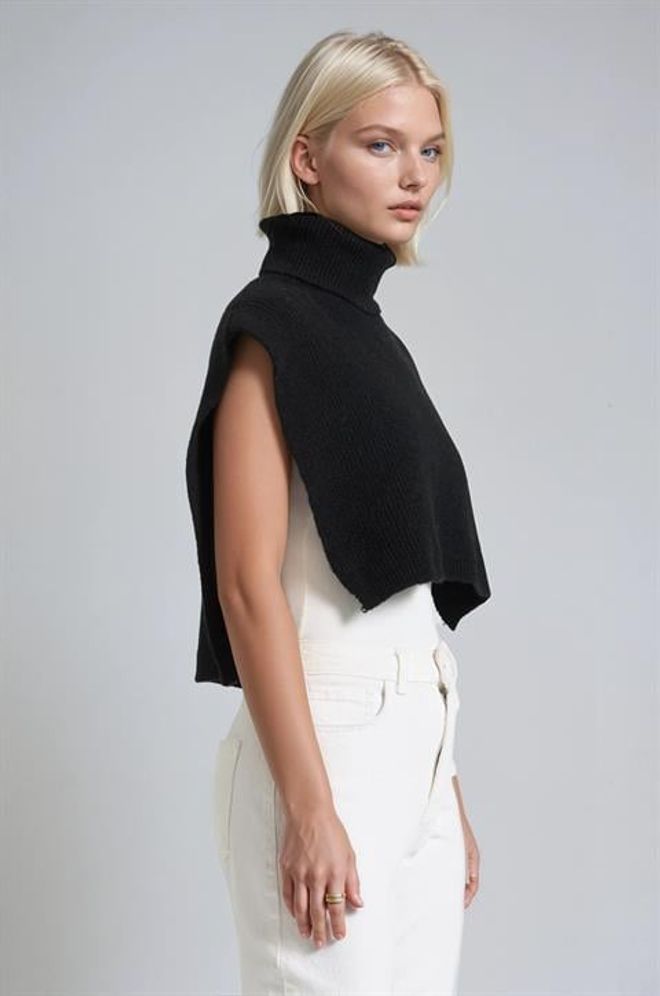 Sobe Istanbul Black Sleeveless Turtle Neck Crop Sweater Wholesale Clothing 1