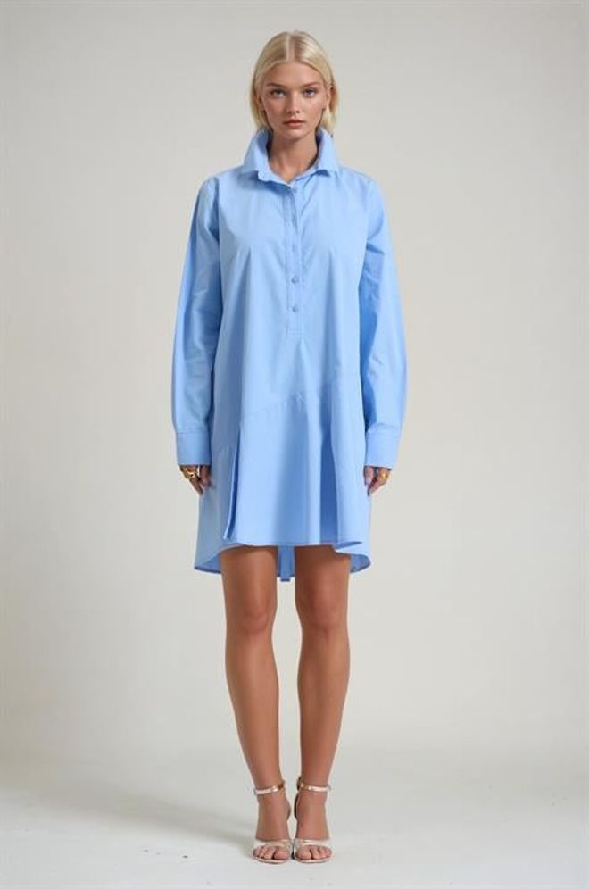 Sobe Istanbul Синя Небрежна Препи Риза Мини Рокля Дрехи на едро Небрежен