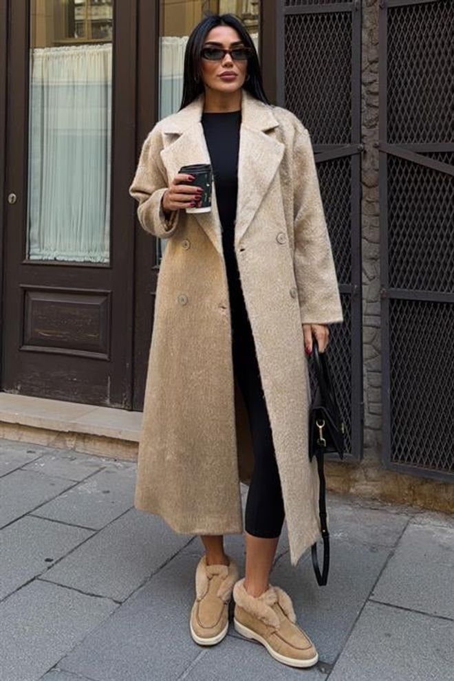 Sobe Istanbul Elegante Beige Dubbelgeknoopte Wrapover Jas Groothandel Kleding Casual