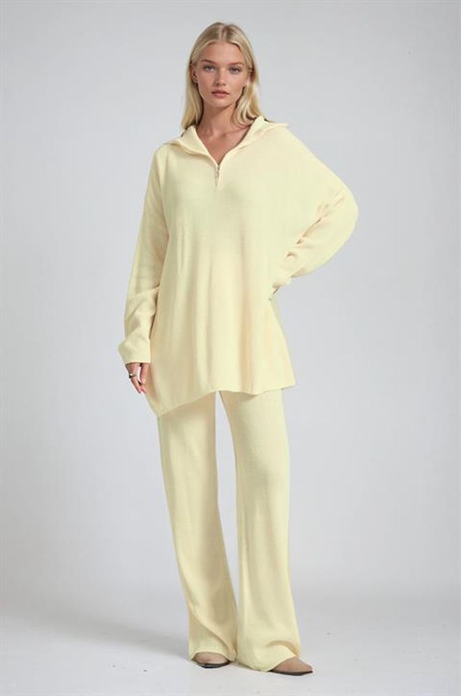 Sobe Istanbul Sarı Gündelik Spor Seti Kapüşonlu Yaka Ve Palazzo Pantolonlu Toptan Giyim Ev Hali