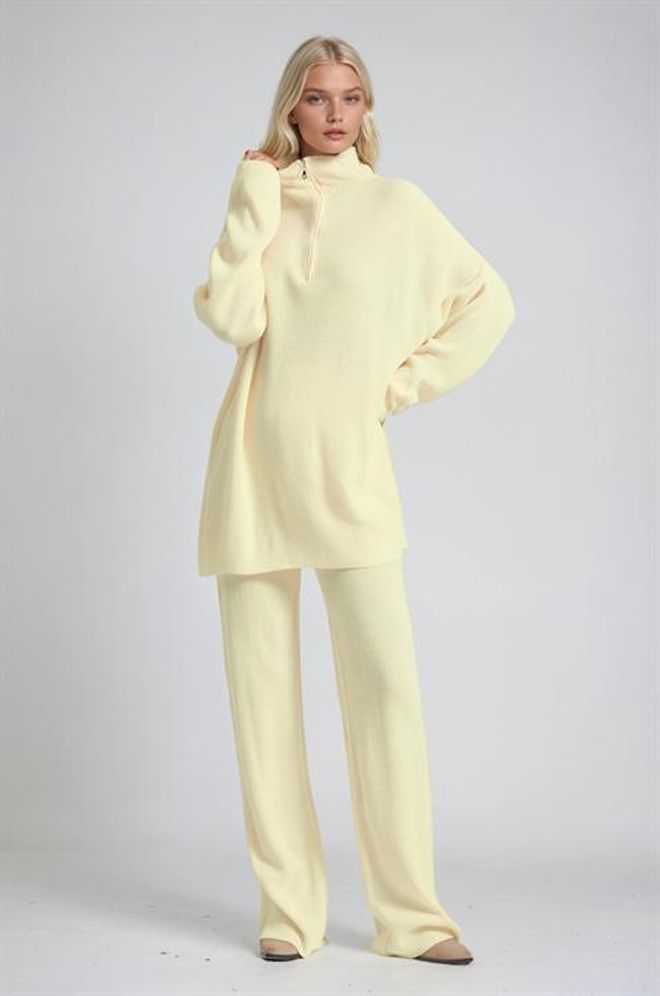 Sobe Istanbul Sarı Gündelik Spor Seti Kapüşonlu Yaka Ve Palazzo Pantolonlu Toptan Giyim Spor Giyim