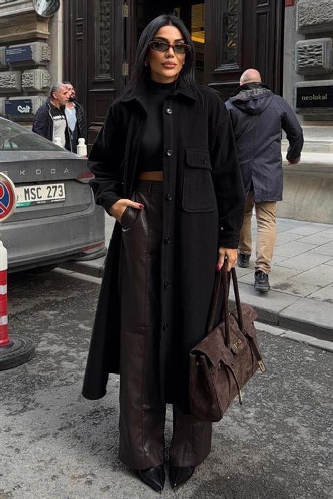 Sobe Istanbul Siyah Tek Düğmeli Shacket Kaban Toptan Giyim 1