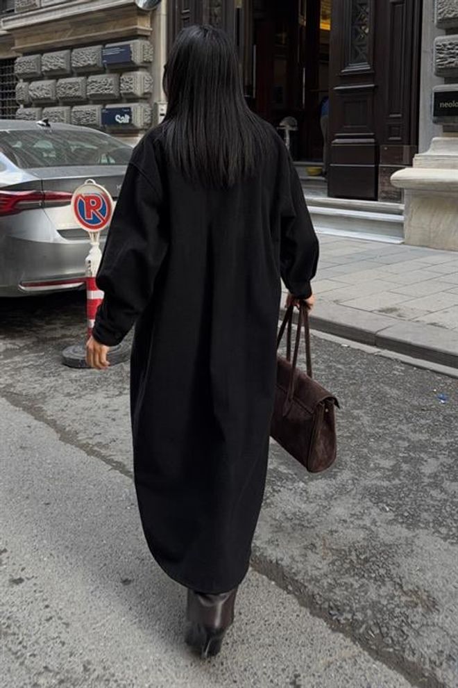 Sobe Istanbul Siyah Tek Düğmeli Shacket Kaban Toptan Giyim İş