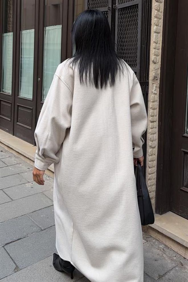 Sobe Istanbul Bej Oversize Shacket Kaban Düğmeli Ve Klasik Yaka Toptan Giyim 5