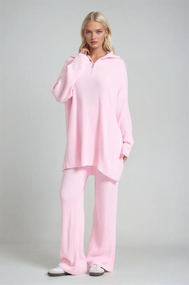 Sobe Istanbul Set Pembe Gündelik Spor Giyim Kapüşonlu Yakalı Toptan Giyim 1