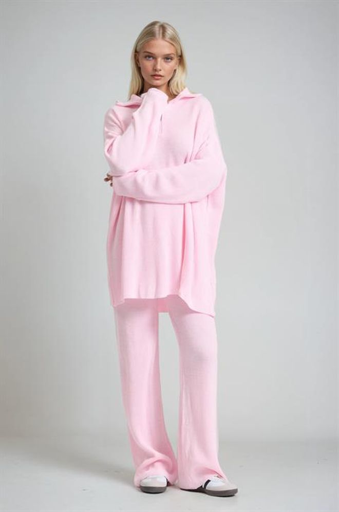 Sobe Istanbul Set Pembe Gündelik Spor Giyim Kapüşonlu Yakalı Toptan Giyim Ev Hali