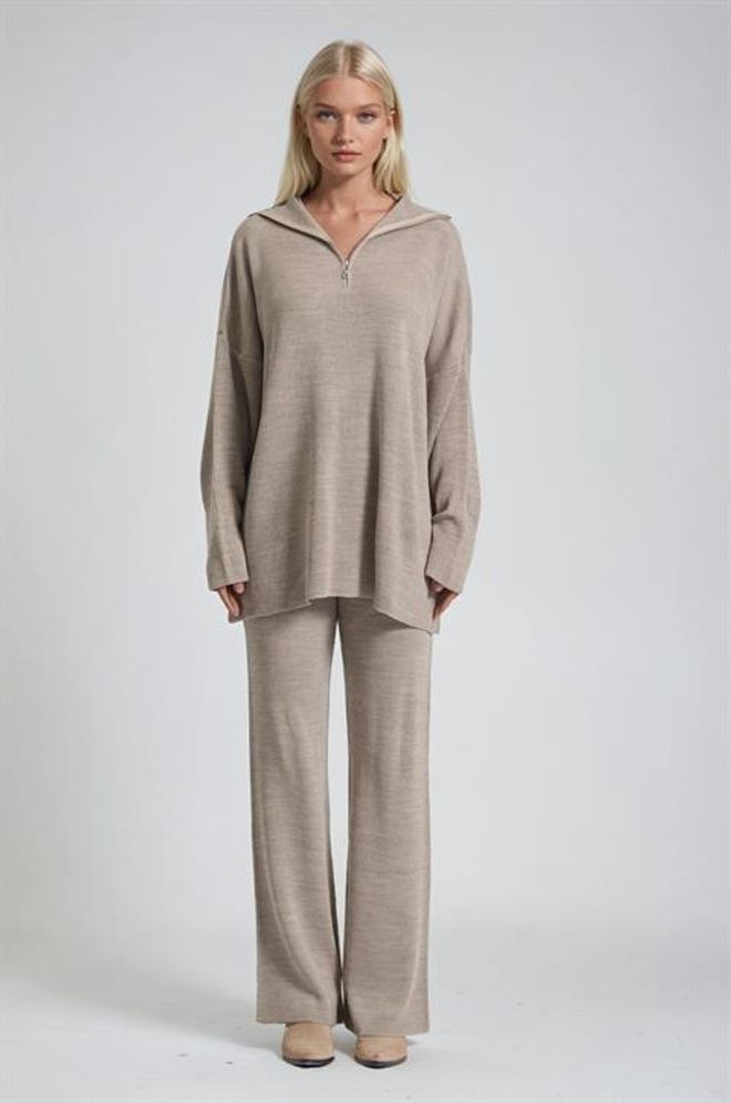 Sobe Istanbul Komplet Beżowy Casual Elegancki Palazzo Na Zamek Hurtowa sprzedaż odzieży Skromny