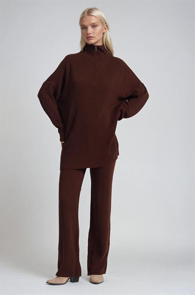 Sobe Istanbul Kahverengi Gündelik Tesettür Zarif Set Toptan Giyim Sonbahar