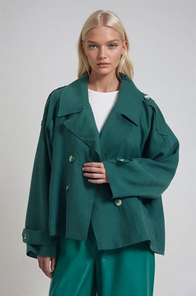 Sobe Istanbul Blouson Blazer Vert À Double Boutonnage Vêtements en gros Décontracté
