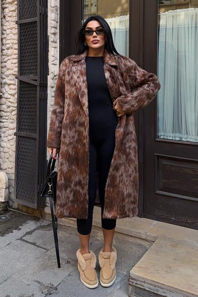 Sobe Istanbul Casaco De Pele Castanho Com Padrão Animal Elegante E Glamoroso Roupas por atacado Vintage