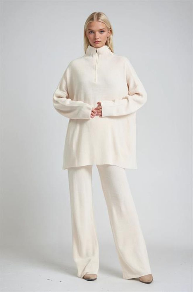 Sobe Istanbul Bej Set Bol Kesim Palazzo Pantolon Ve Kapüşonlu Sweatshirt Toptan Giyim Bahar