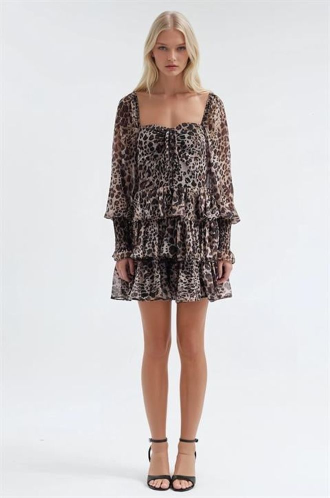 Sobe Istanbul Vestido Babydoll Mini Preto Sexy Com Estampa Animal Roupas por atacado Casual