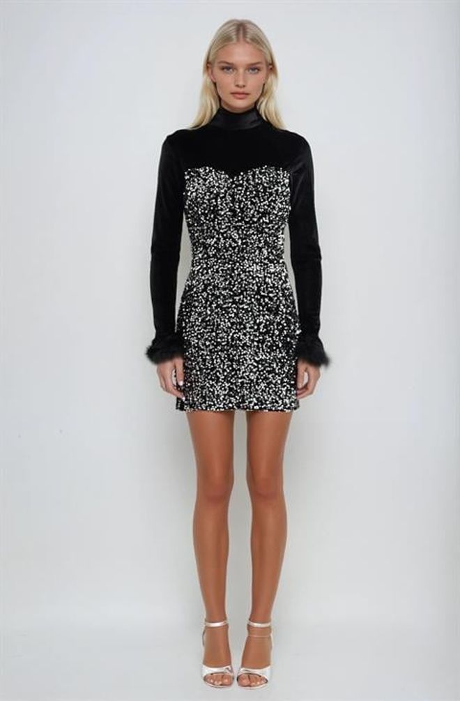 Sobe Istanbul Elegante Zwarte Bodycon Mini Jurk Met Pailletten Detail Groothandel Kleding Sexy