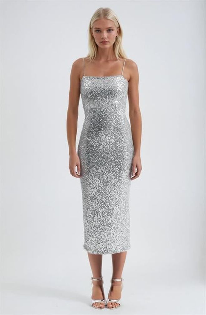 Sobe Istanbul Серебряное Секси Элегантное Платье Скользящка С Пайетками Оптовая продажа одежды Сексуальный