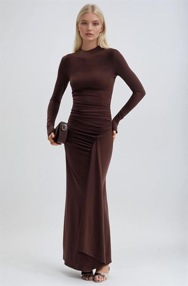Sobe Istanbul Элегантное Коричневое Облегающее Платье В Пол Оптовая продажа одежды Сексуальный