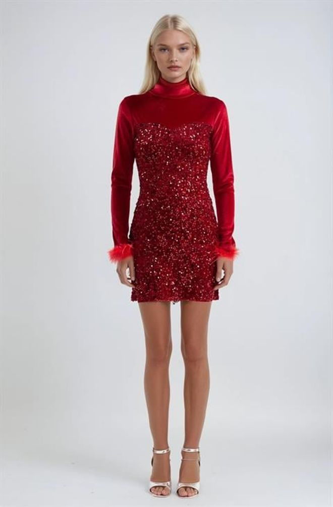 Sobe Istanbul Rode Glamoureuze Bodycon Mini Jurk Met Pailletten Groothandel Kleding Sexy