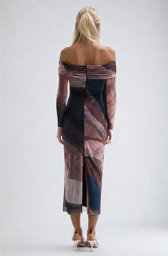 Sobe Istanbul Elegantes Braunes Etuikleid Mit Ombre Pinselstrich Großhandelskleidung Sexy