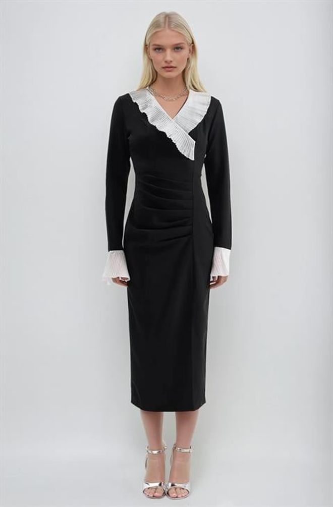 Sobe Istanbul Čierne Elegantné Púzdrové Šaty S Výstrihom Do V Veľkoobchod s oblečením Sexy