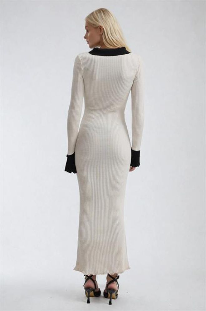 Sobe Istanbul Elegant Beige Sweater Dress With Keyhole Neck Wholesale Clothing 5