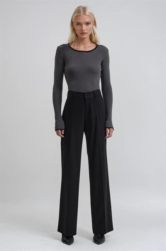 Sobe Istanbul سترة رمادية مخططة بقصة نحيلة وأكمام طويلة جداً ملابس بالجملة غير رسمي