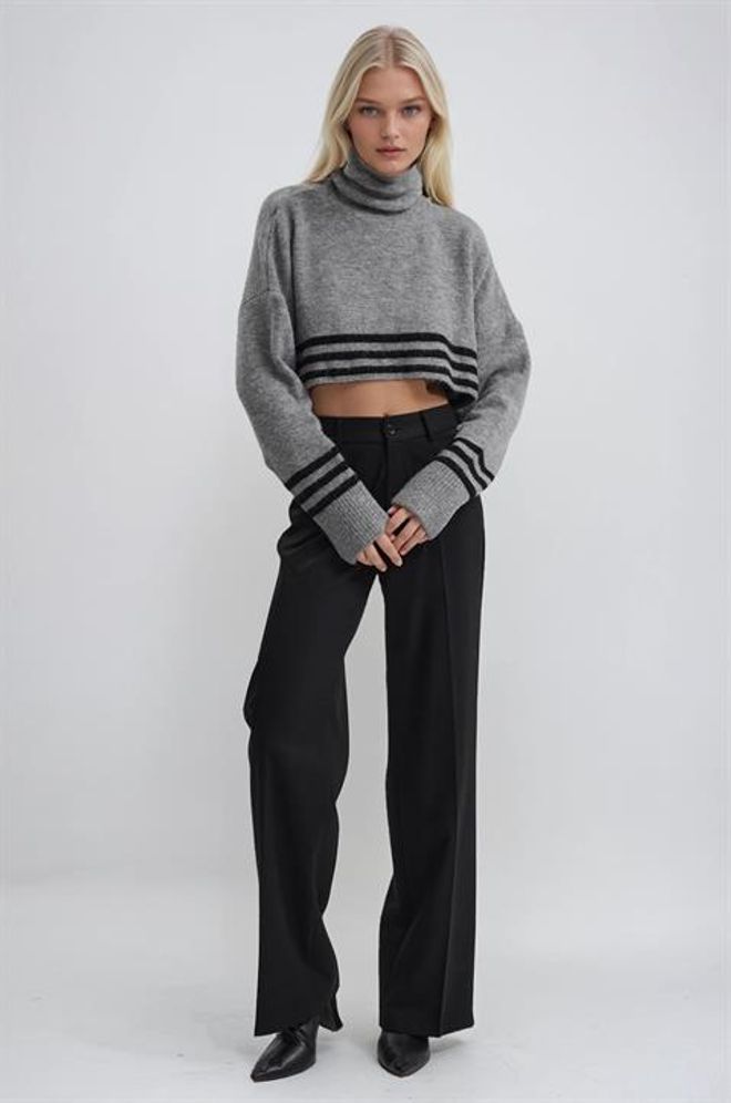 Sobe Istanbul Jersey Gris Oversize Con Cuello De Tortuga Y Corte Crop Ropa al por mayor Casual