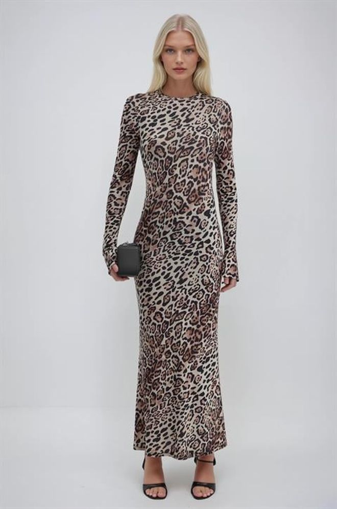 Sobe Istanbul Vestito Bodycon Marrone Con Stampa Leopardata Sexy Ed Elegante Abbigliamento all'ingrosso Sexy