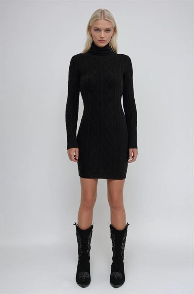 Sobe Istanbul Vestito Mini Maglione Nero Con Collo A Tartaruga E Maniche Lunghe Abbigliamento all'ingrosso Modesto