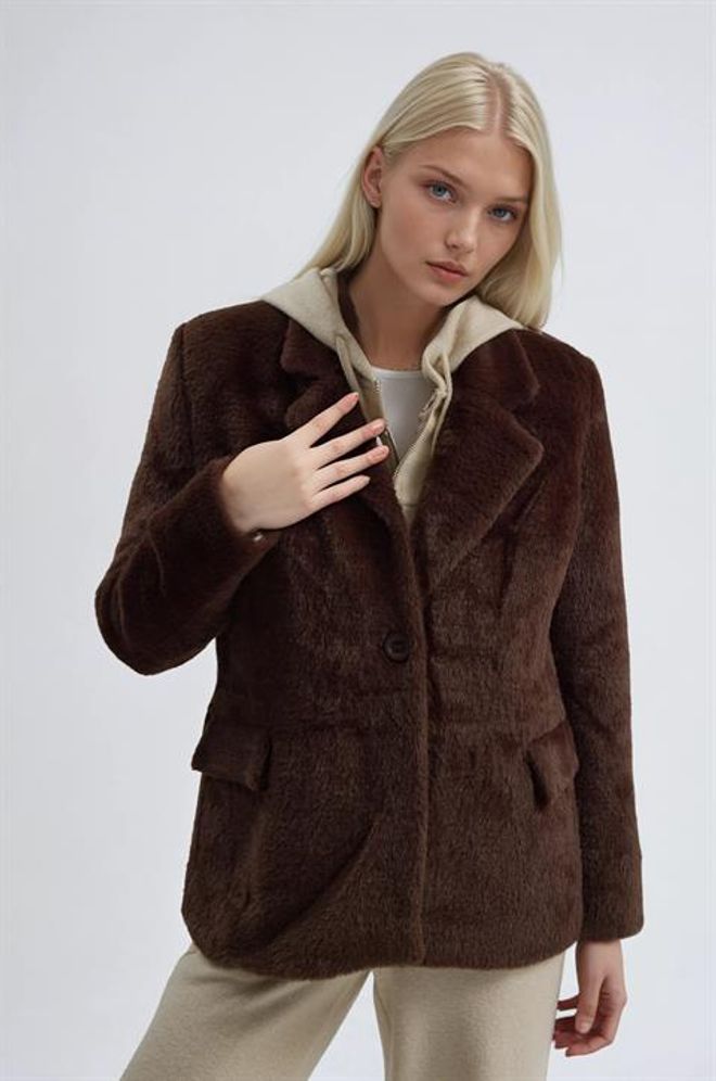 Sobe Istanbul Brown Single Breasted Blazer Jacket Wholesale Clothing Fall