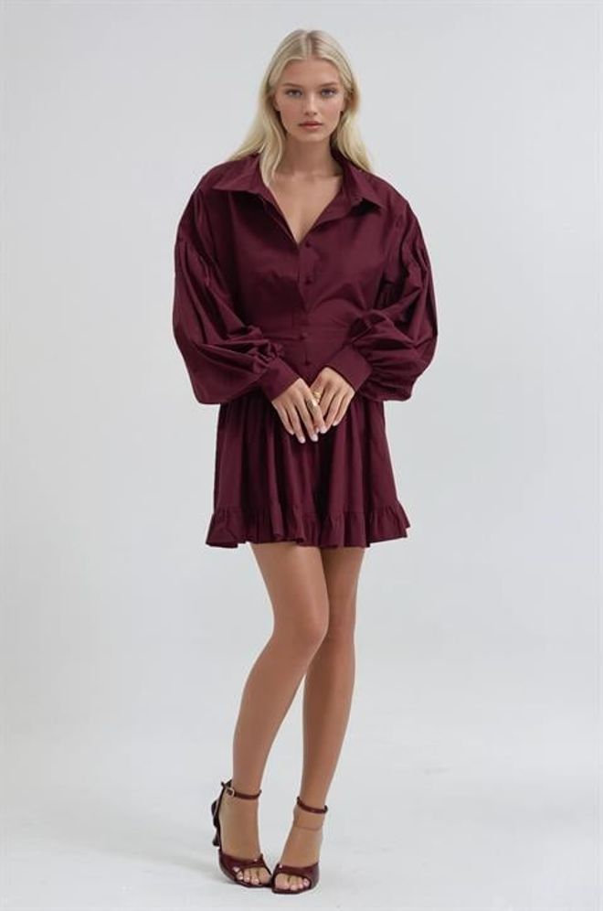 Sobe Istanbul Komplet Bordowa Czerwień Elegancki Dopasowany Zapięcie Na Guziki Hurtowa sprzedaż odzieży 1