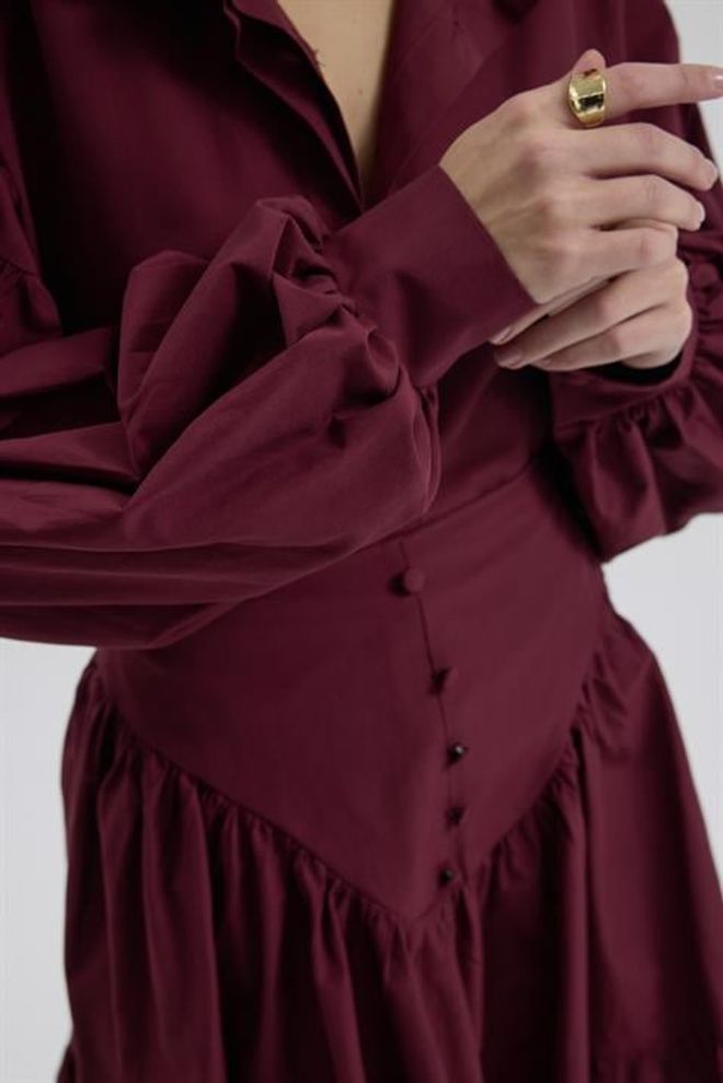 Sobe Istanbul Komplet Bordowa Czerwień Elegancki Dopasowany Zapięcie Na Guziki Hurtowa sprzedaż odzieży 5