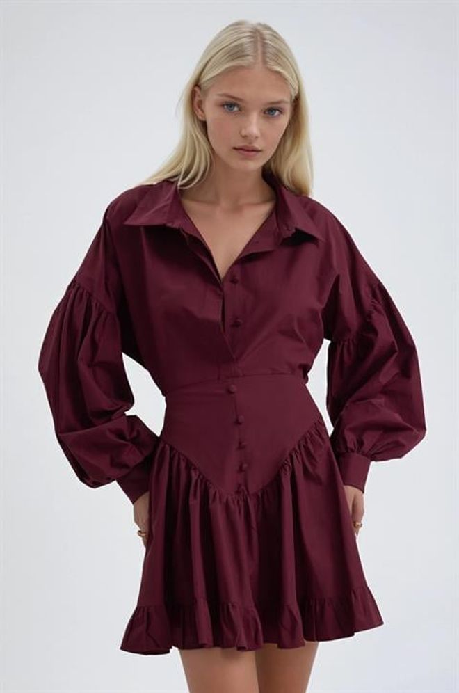 Sobe Istanbul Komplet Bordowa Czerwień Elegancki Dopasowany Zapięcie Na Guziki Hurtowa sprzedaż odzieży Wiosna