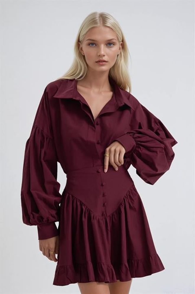 Sobe Istanbul Komplet Bordowa Czerwień Elegancki Dopasowany Zapięcie Na Guziki Hurtowa sprzedaż odzieży Seksowny