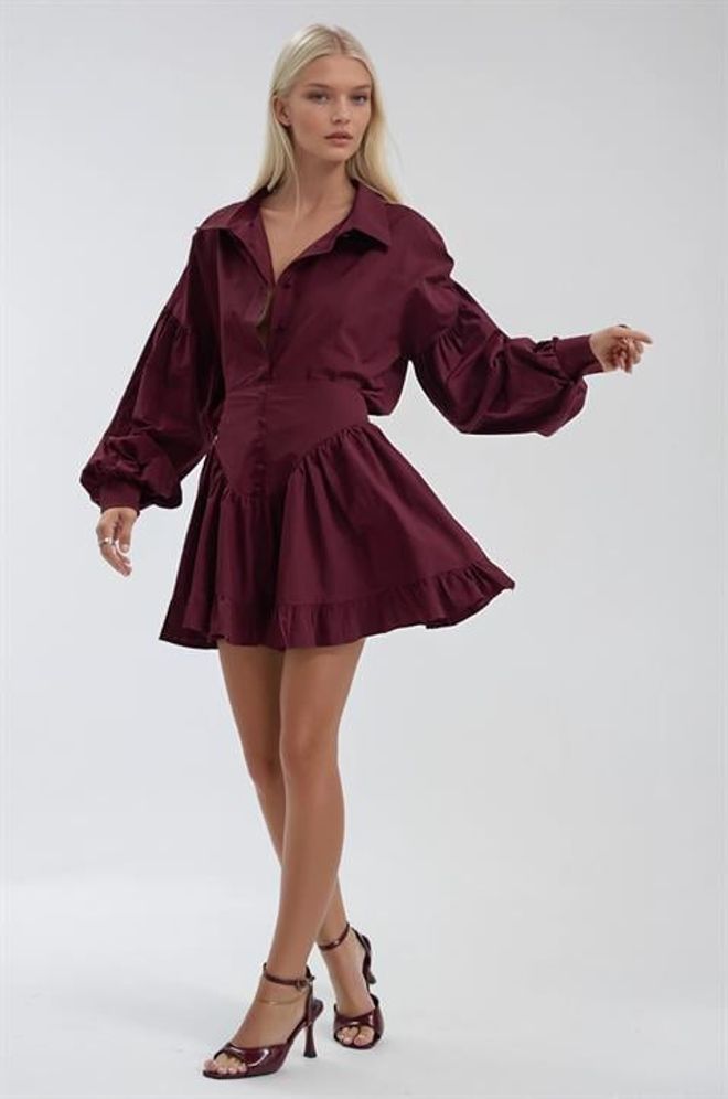 Sobe Istanbul Komplet Bordowa Czerwień Elegancki Dopasowany Zapięcie Na Guziki Hurtowa sprzedaż odzieży Boże Narodzenie