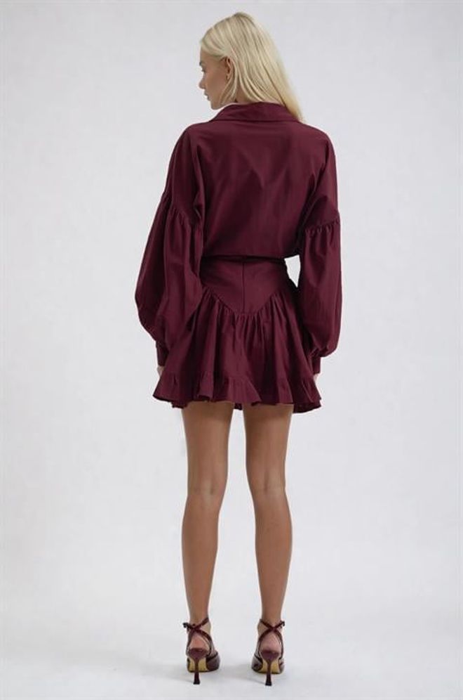 Sobe Istanbul Komplet Bordowa Czerwień Elegancki Dopasowany Zapięcie Na Guziki Hurtowa sprzedaż odzieży Przyjęcie