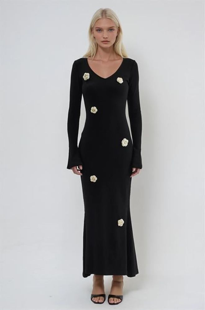 Sobe Istanbul Rochie Neagră Elegantă Bodycon Maxi Cu Decolteu În V Îmbrăcăminte cu ridicata Sexy