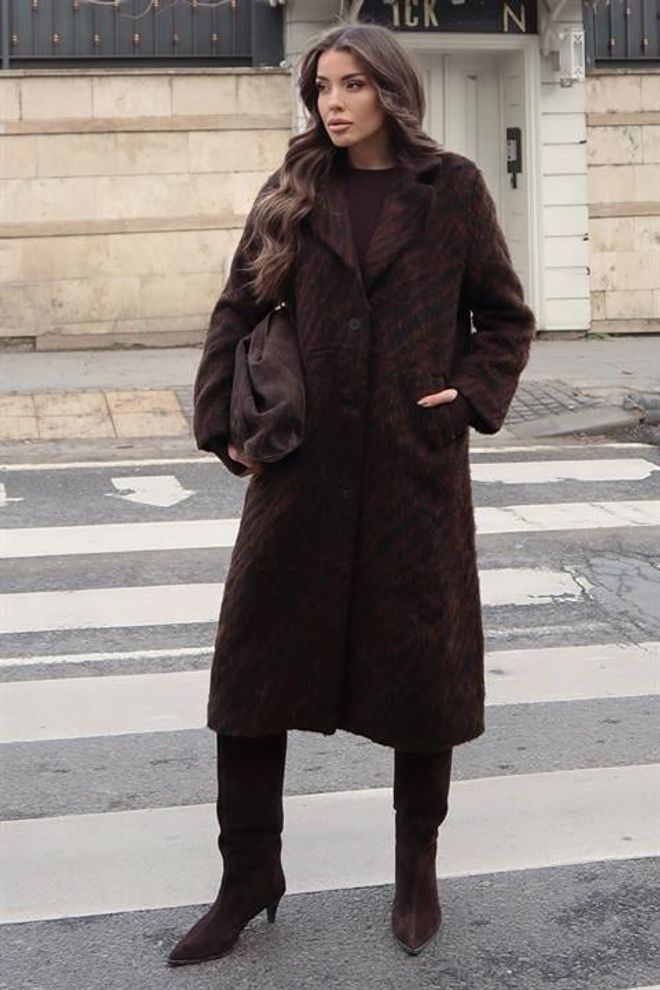 Sobe Istanbul Rudas Elegantiškas Viena Eiline Languota Paltas Didmeninė prekyba drabužiais Kokteilinė