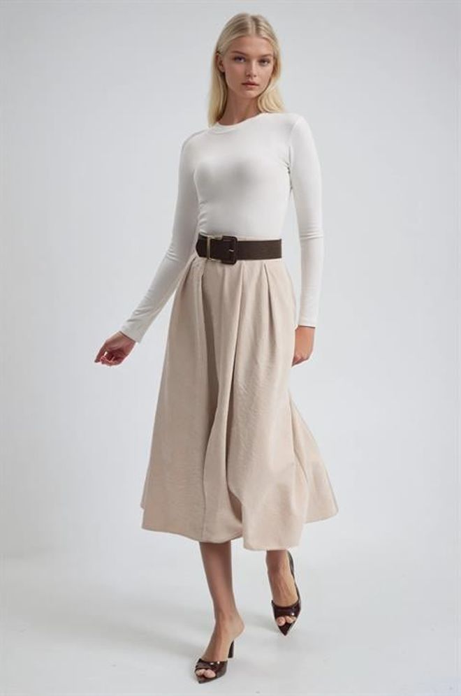 Sobe Istanbul Gonna Beige A Linea A Con Vita Alta E Lunghezza Midi Abbigliamento all'ingrosso Modesto