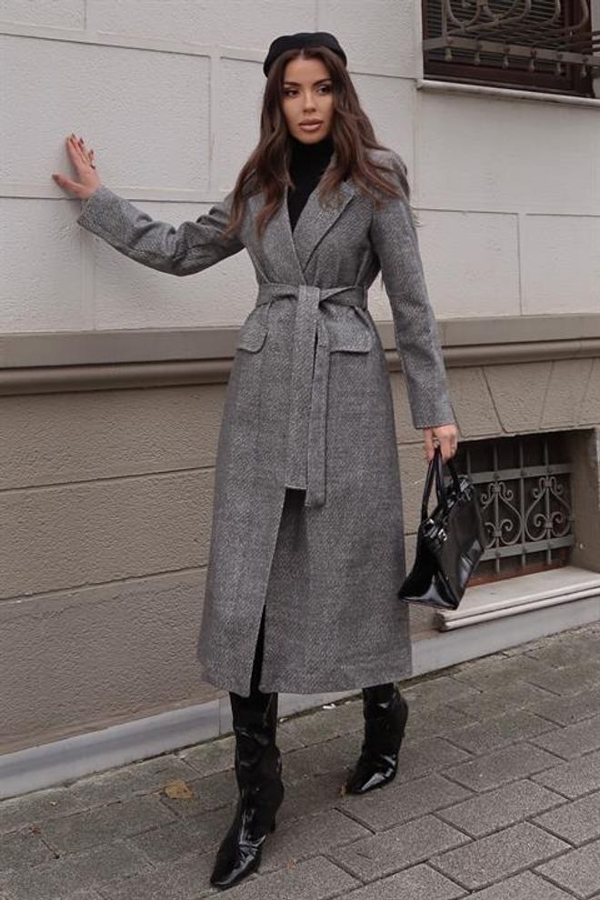 Sobe Istanbul Grey Elegant Single Breasted Wrapover Coat Wholesale Clothing 5
